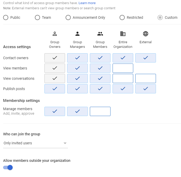 Google Workspace Group Settings